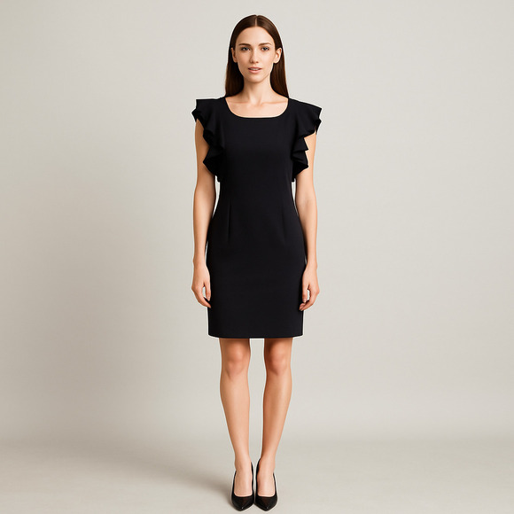 Tommy Hilfiger Dresses & Skirts - Tommy Hilfiger Black Ruffle Sleeve Sheath Dress Size 12